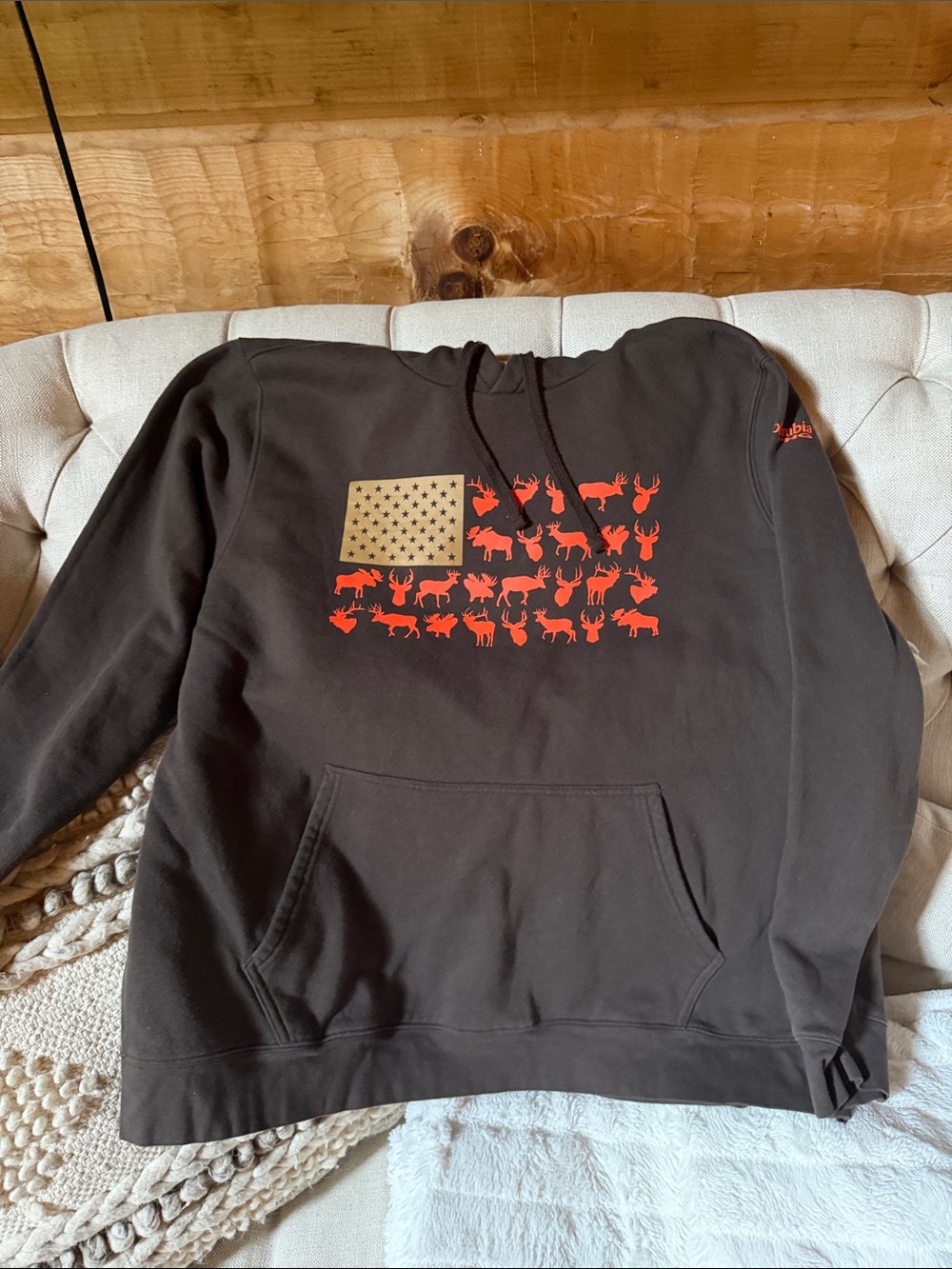 Men's Brown Pullover Hoodie with Orange Graphic